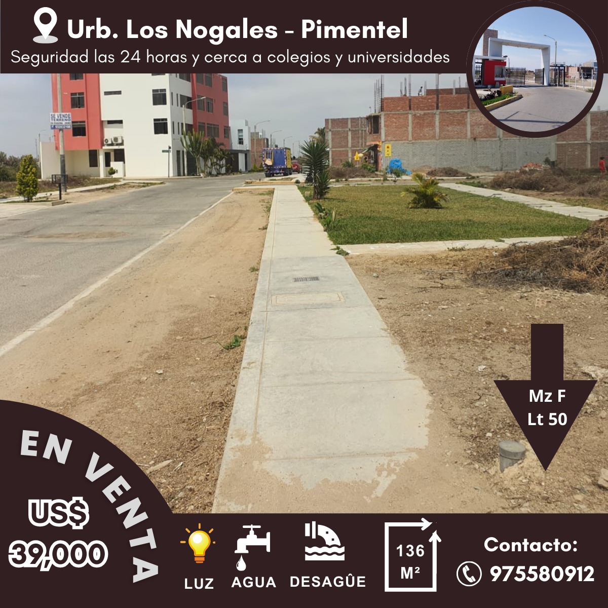 VENTA: LOTE 136 M2 EN URB LOS NOGALES - PIMENTEL