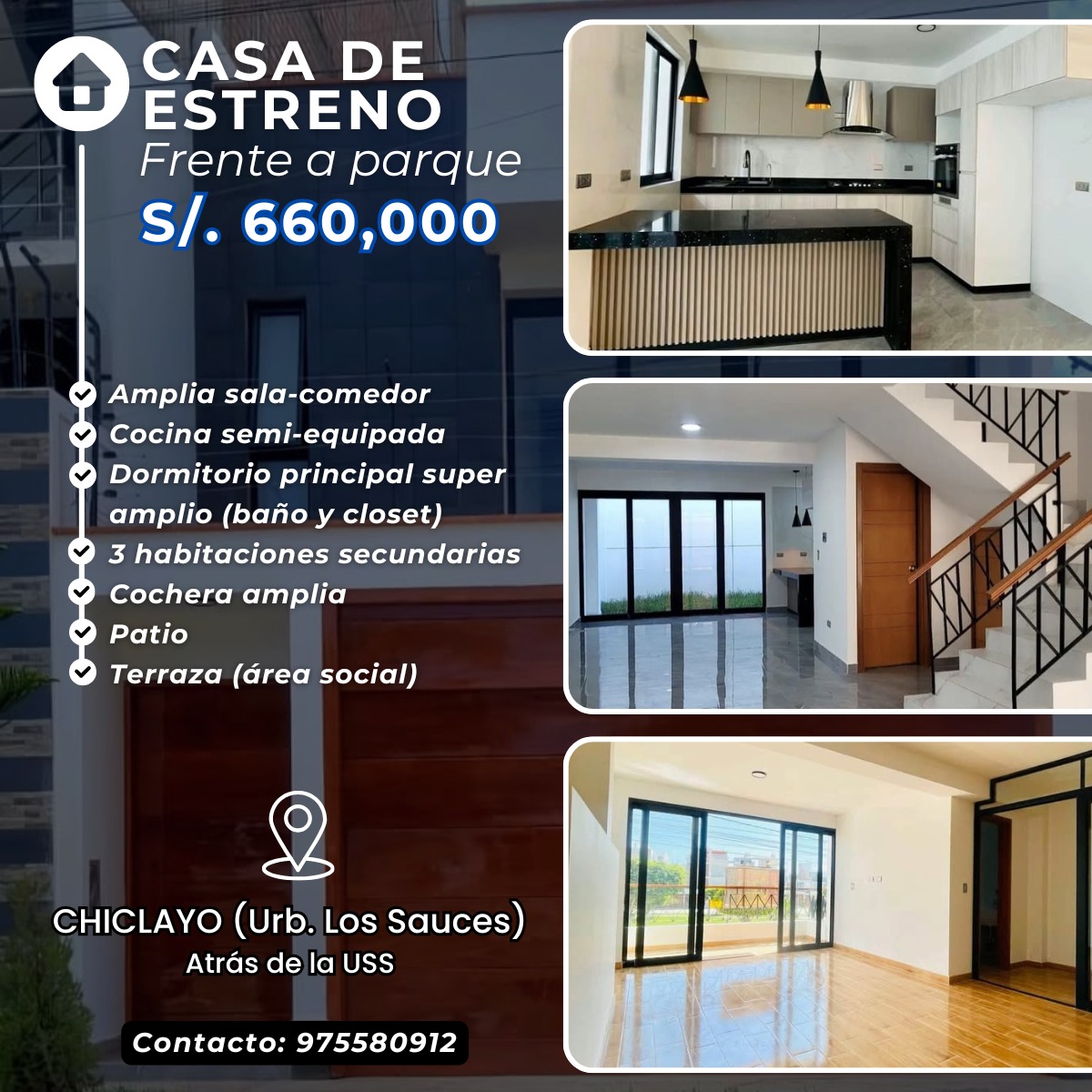 AMPLIA CASA DE ESTRENO EN CHICLAYO - URB LOS SAUCES